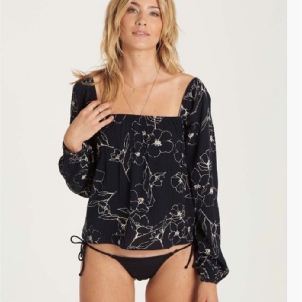 Billabong Floral Spring Day Crop Top Black Festival Lightweight Cute Size Large